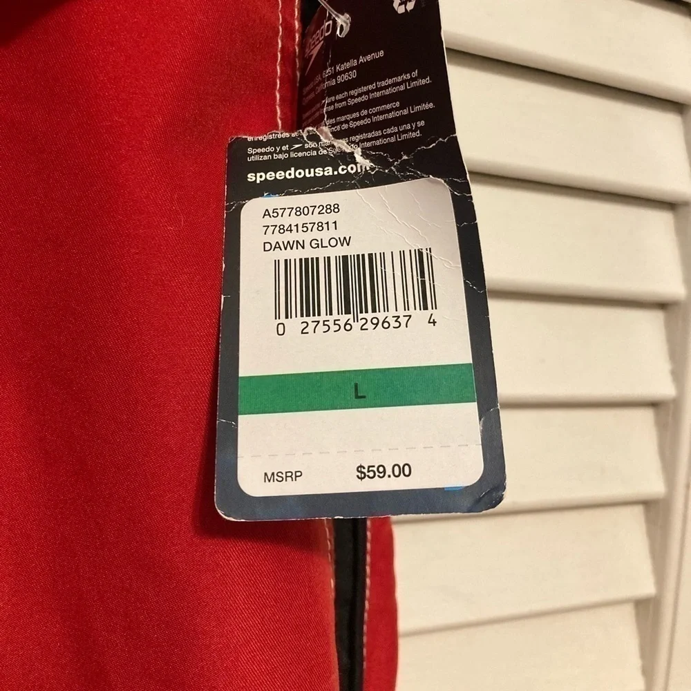 NWT Mens Speedo Red And Black Swim Trunks Size Large